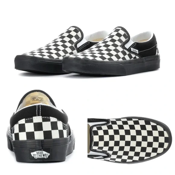 NIB Vans Men’s 9.5 Women’s 11 Black and White Checkerboard Slip-On Sneakers NEW - Picture 1 of 7